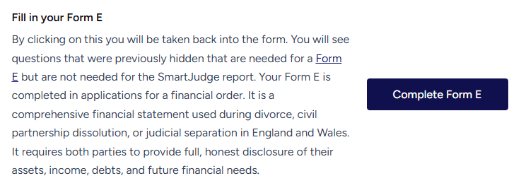 The 'Fill in your Form E' card on the My Information screen, with the 'Complete Form E' button.